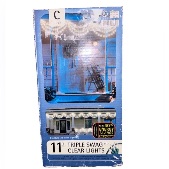11ft Triple Swag Clear Mini Christmas Lights150 Bulbs Indoor Outdoor Target Vtg - Picture 1 of 6